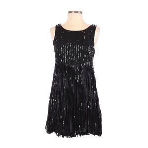 Alice + Olivia Black and Fringe Small Sequin Cocktail Dress